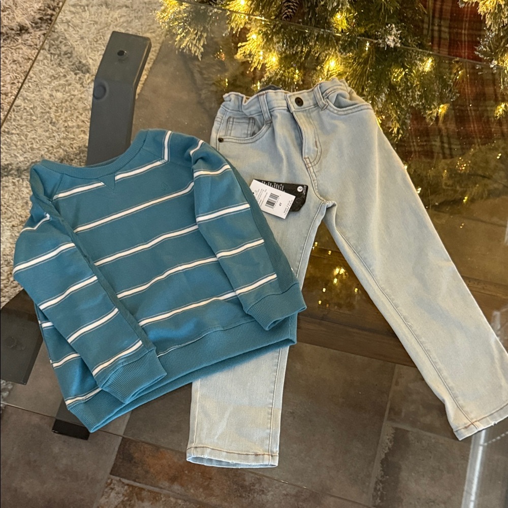 Volcom Teal Striped Sweater and Light Denim Jeans